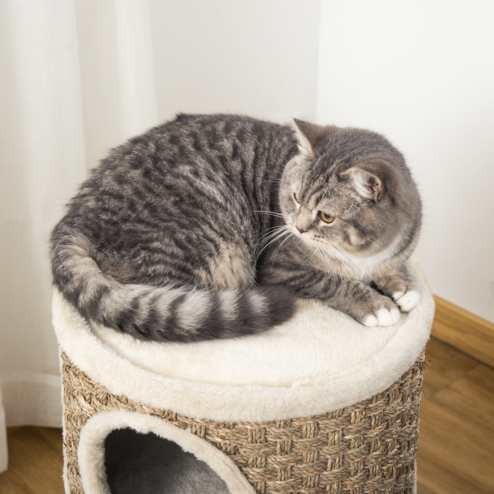 28 Inch Cat Condo, 3 Story Cat Hideaway with Sisal Scratching Pad