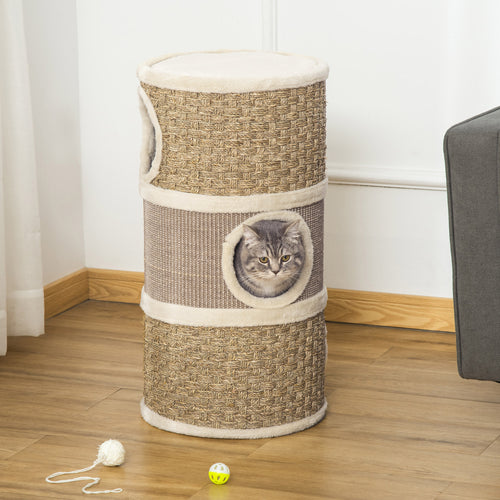 28 Inch Cat Condo, 3 Story Cat Hideaway with Sisal Scratching Pad