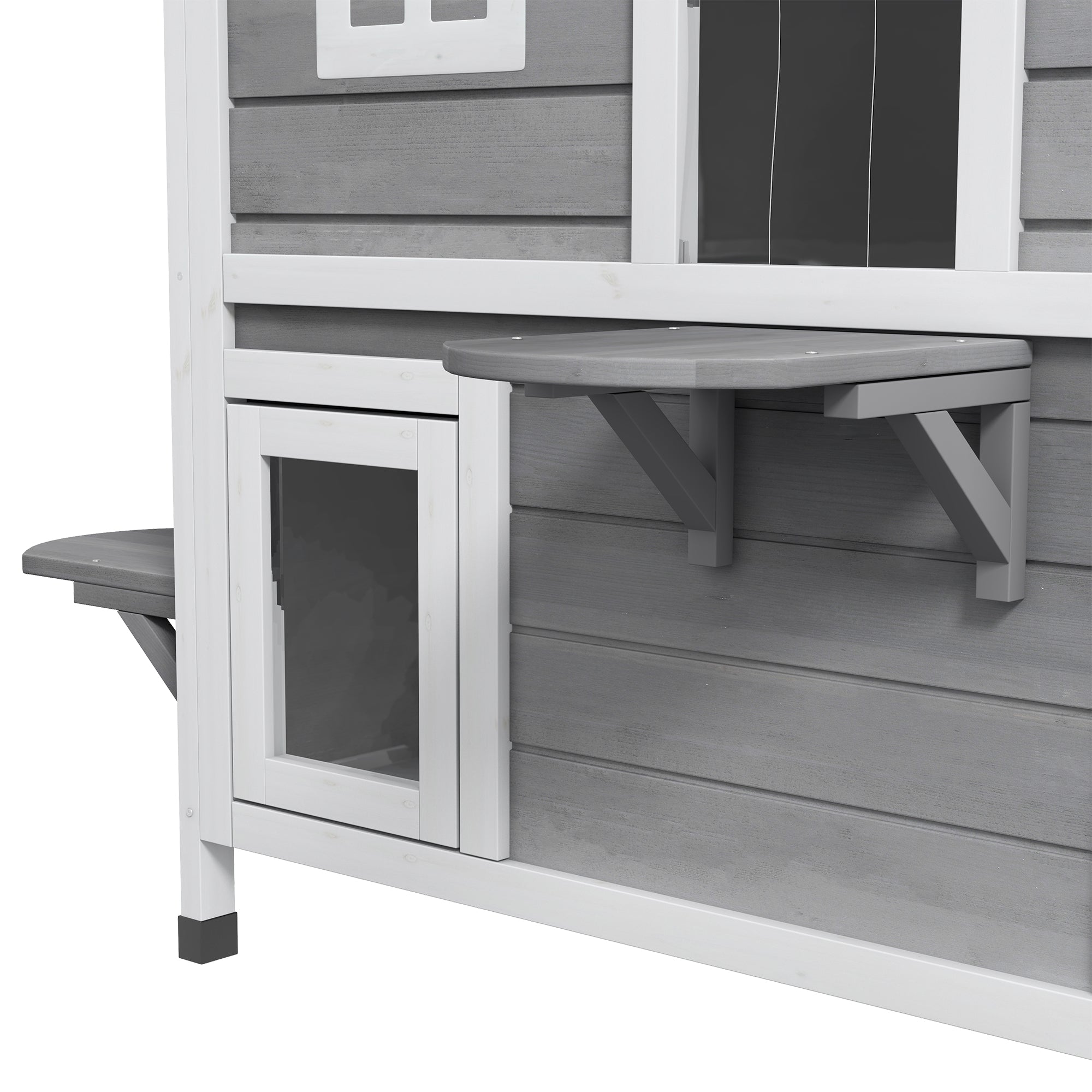  2-story Cat House Outdoor, Weatherproof Wooden Cat Enclosure for Feral Cats with Escape Door, Openable Roof, Jumping Platforms, Gray
