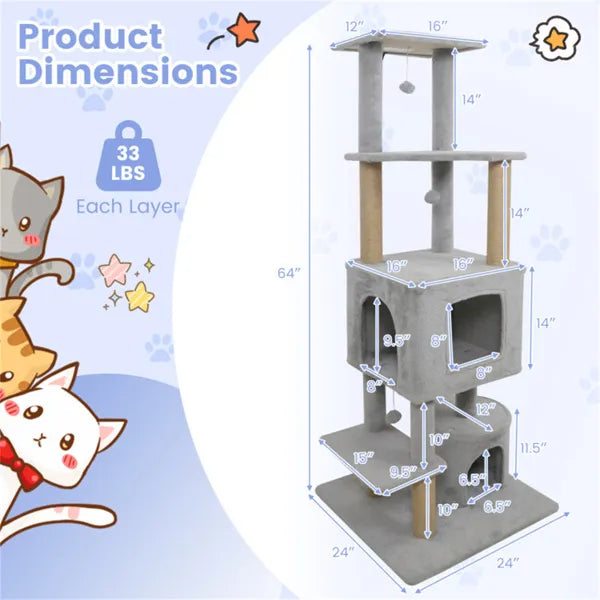 64" Light Gray Cat Tower